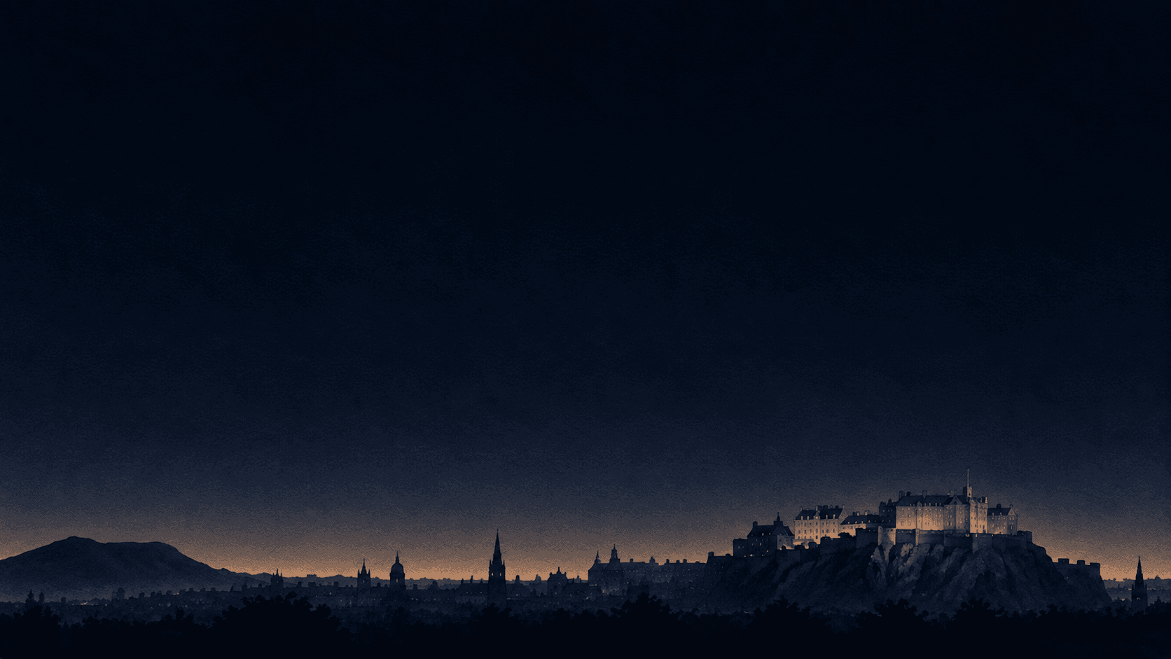 A painting of Edinburgh at dusk